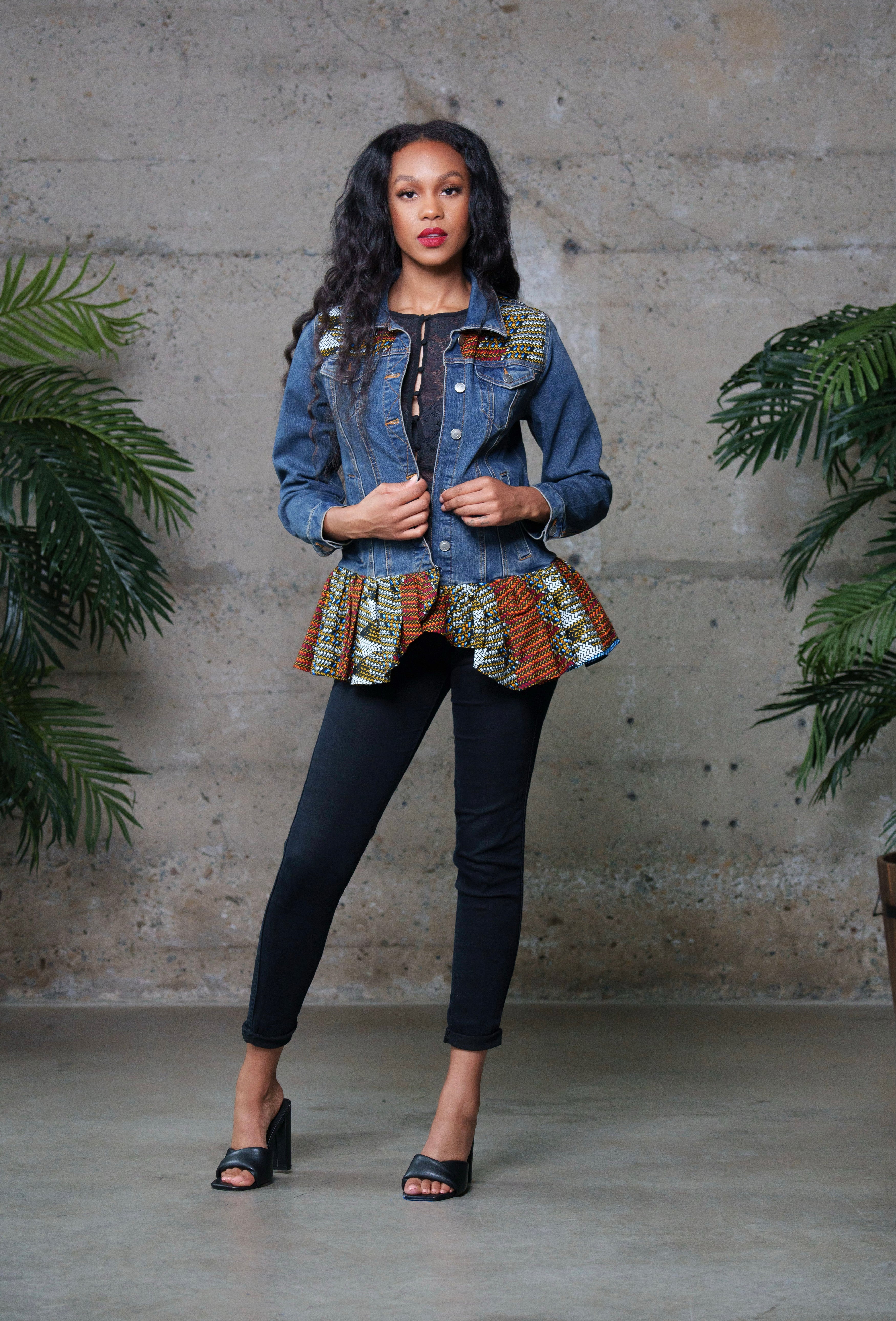 Denim jacket best sale with african print